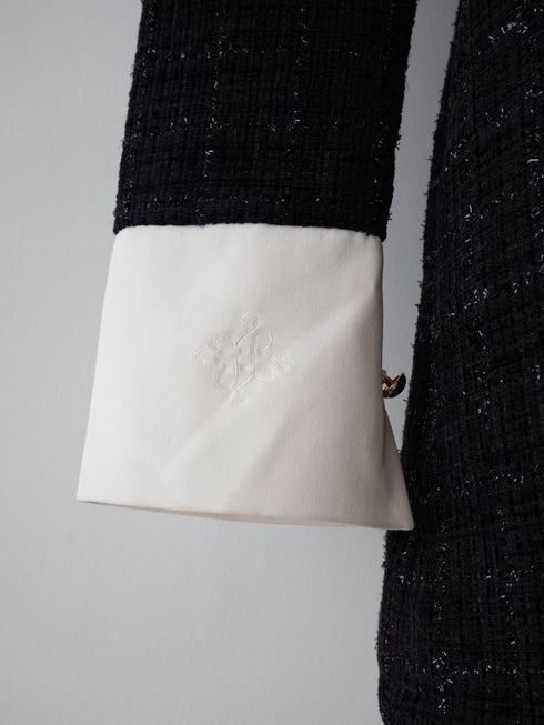 Asymmetry buckle tweed dress